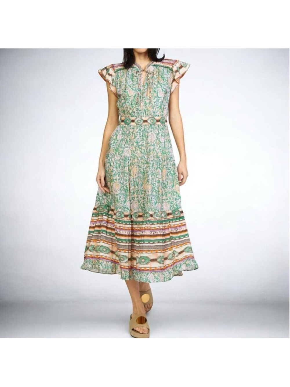 Size XL Anthropologie Current Air Border Print Tiered Midi Dress